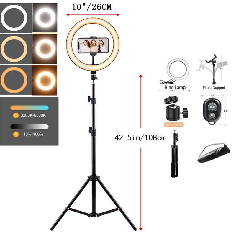 Iluminador Ring Ligth Anel Luz 26cm Make Fotos Com Tripé  Kit Completo